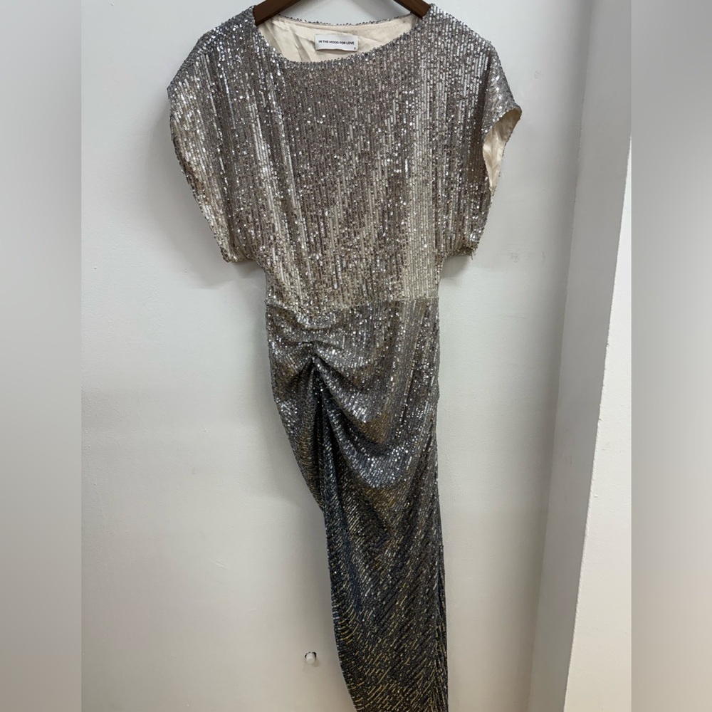 NWT ITMFL Glamorous Silver Sequin Maxi Dress